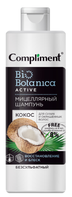 Шампунь мицелярный д/волос  Комплимент Biobotanica active Востановление и блеск Кокос 380мл