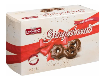 Пряники Ламбертц имбирные фигурные в шоколаде в коробке 250г