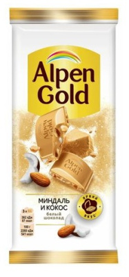 Шоколад Альпен Голд белый Миндаль/Кокосовая стружка 80г