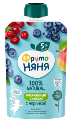 Пюре ФрутоНяня Витаминный салатик/Черника с 5мес д/п 90г