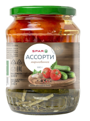 Ассорти овощное маринованное SPAR 680г ст/б