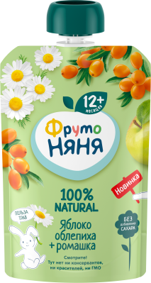 Пюре ФрутоНяня Яблоко/Облепиха/Ромашка с 12мес д/п 90г