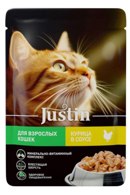 Корм влажный для кошек Джастин Курица в соусе 75г