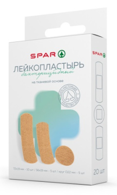 Лейкопластырь бактерицидный SPAR на тканевой основе, 20 шт.