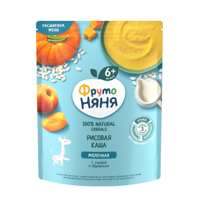 Каша молочная ФрутоНяня рисовая Тыква/Абрикос с 5мес д/п 200г БЗМЖ