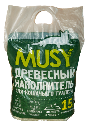 Наполнитель для кошачьего туалета Musy древесный 3кг 15л