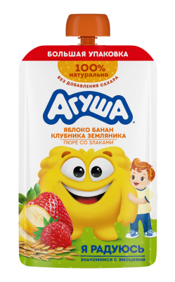 Пюре Агуша Яблоко/Банан/Клубника/Земляника/Злаки с 8мес д/п 160г