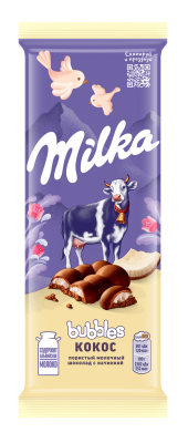 Шоколад Милка Баблс молочный пористый c кокос начинкой 87г