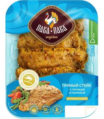 Стейк пряный из индейки Пава Пава с горчицей и паприкой охл 450г
