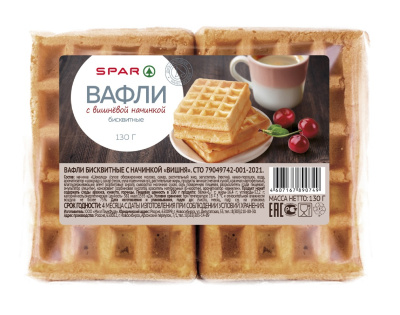 Вафли Бисквитные SPAR с Вишневой Начинкой 130г