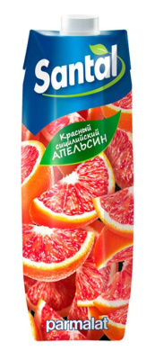Напиток сокосодержащий Сантал Красный сицилийский апельсин 1л