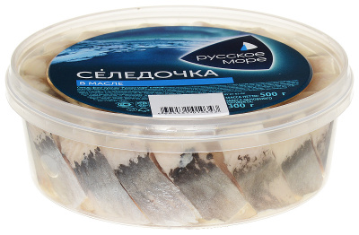 Сельдь филе-кусочки Русское море в масле 500г