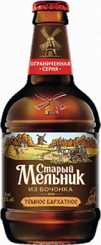 Напиток пивной темный Старый мельник из бочонка Бархатное 0,45л 4,2% ст/б