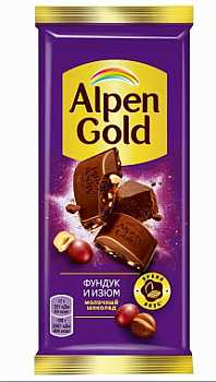Шоколад Альпен Голд молочный Фундук/Изюм 80г