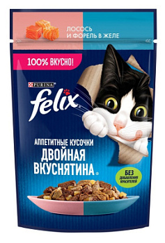 Корм влажный для кошек Феликс Двойной Вкус Лосось/Форель в желе 75г