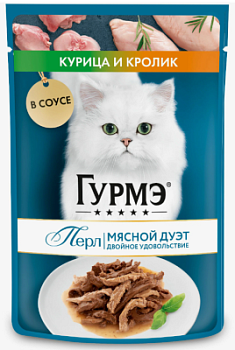 Корм влажный для кошек Гурмэ Перл Мясной дуэт Курица/Кролик в соусе 75г