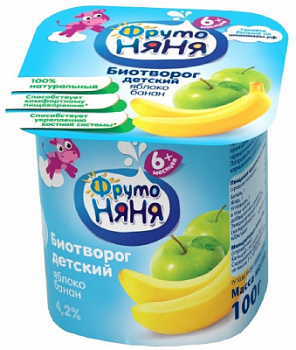 Биотворог ФрутоНяня Яблоко/Банан с 6мес 4,2% 100г БЗМЖ