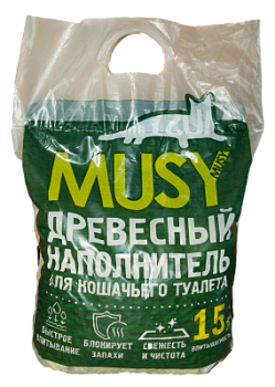 Наполнитель для кошачьего туалета Musy древесный 3кг 15л
