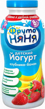 Йогурт питьевой ФрутоНяня Клубника/Банан с 8мес 2,5% 200мл БЗМЖ