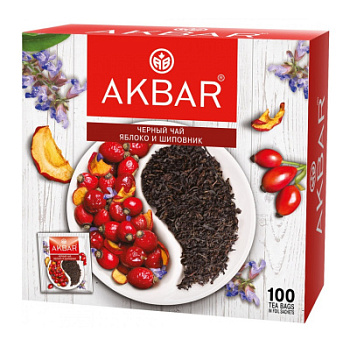 Чай Акбар черный Яблоко/шиповник 100пак