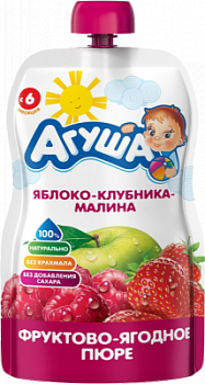 Пюре Агуша Яблоко/Клубника/Малина с 6мес д/п 90г