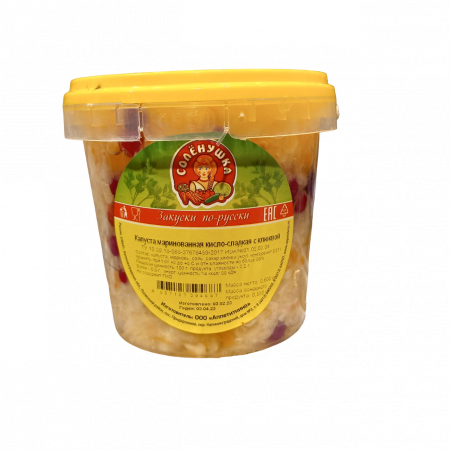 Капуста маринованная кисло-сладкая Соленушка с клюквой пл/б 0,6кг