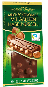 Шоколад Мэтр Трюффо молочный с цельным Фундуком 100г