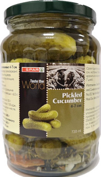 Корнишоны маринованные 4-7см SPAR 680г ст/б