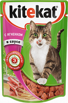Корм влажный для кошек Китекат Ягненок в соусе 85г