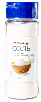 Соль поваренная пищевая выварочная йодированная SPAR 180г