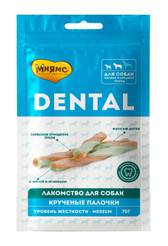 Лакомство для собак Мнямс Дентал Крученые палочки Ягненок/Мята 70г