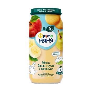 Пюре ФрутоНяня Яблоко/Банан/Груша/Печенье с 6мес ст/б 250г