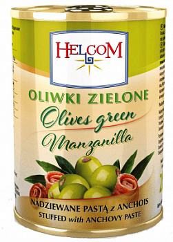 Оливки зеленые с лососем Хелком 280г ж/б