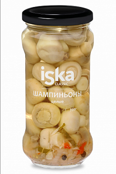 Шампиньоны маринованные целые Иска 350г ст/б