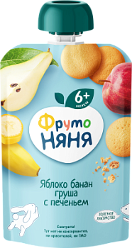 Пюре ФрутоНяня Яблоко/Банан/Груша/Печенье с 6мес д/п 90г