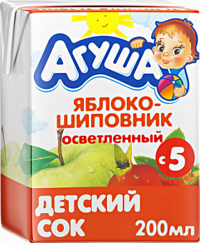 Сок Агуша Яблоко/Шиповник осветленный с 5 мес т/п 200мл