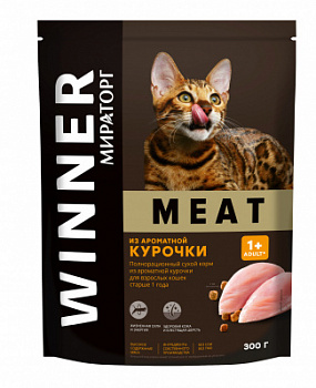 Корм сухой WINNER MEAT для взрослых кошек старше 1 года ароматная курочка 0,3кг