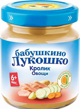 Пюре Бабушкино Лукошко Кролик/Овощи с 6мес ст/б 100г