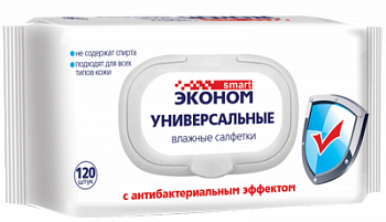 Салфетки влажные антибактериальные с клапаном Эконом Смарт А120