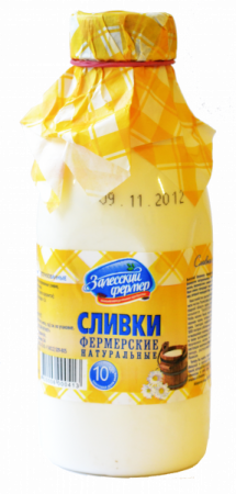 Сливки питьевые Залесский Фермер 10% бутылка 450г БЗМЖ