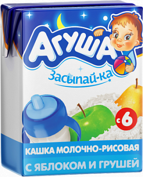Каша молочная Агуша Засыпай-ка рисовая Яблоко/Груша с 6мес т/п 0,2л БЗМЖ