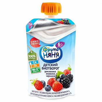 Биотворог ФрутоНяня Лесные Ягоды с 6мес 4,2% д/п 90г БЗМЖ