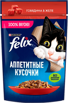 Корм влажный для кошек Феликс Говядина кусочки в желе 75г