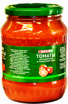 Томаты Неочищенные SPAR в Томатном Соке 680г ст/б