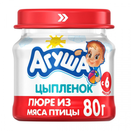 Пюре Агуша Цыпленок с 6мес ст/б 80г