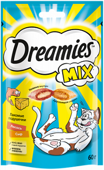 Лакомство для кошек Дримис Микс подушечки Лосось/Сыр 60г