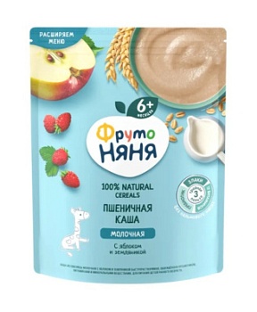 Каша молочная ФрутоНяня пшеничная Яблоко/Земляника с 6мес д/п 190г БЗМЖ