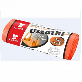 Мешки для мусора Кухчик с ручками 35л 15шт оранжевые