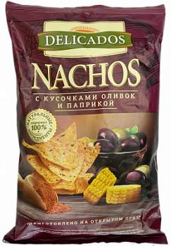 Чипсы кукурузные Начос Деликадос с Кусочками оливок и паприки 150г