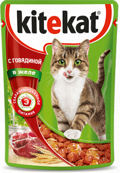 Корм влажный для кошек Китекат Говядина в желе 85г